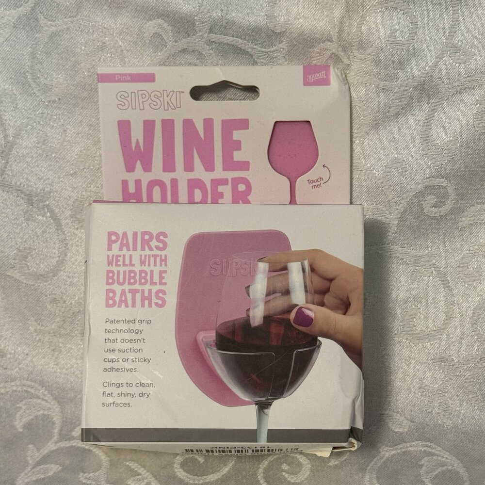 Sipski Wine Holder Pink Self-Care Essentials Bathtub Relax Gift